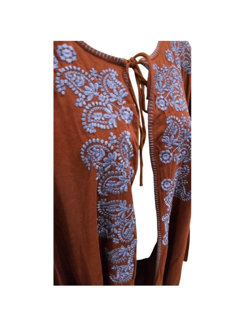 LOGO 1X open cardigan 1 tie front tunic long sleeve peasant embroidered pockets
